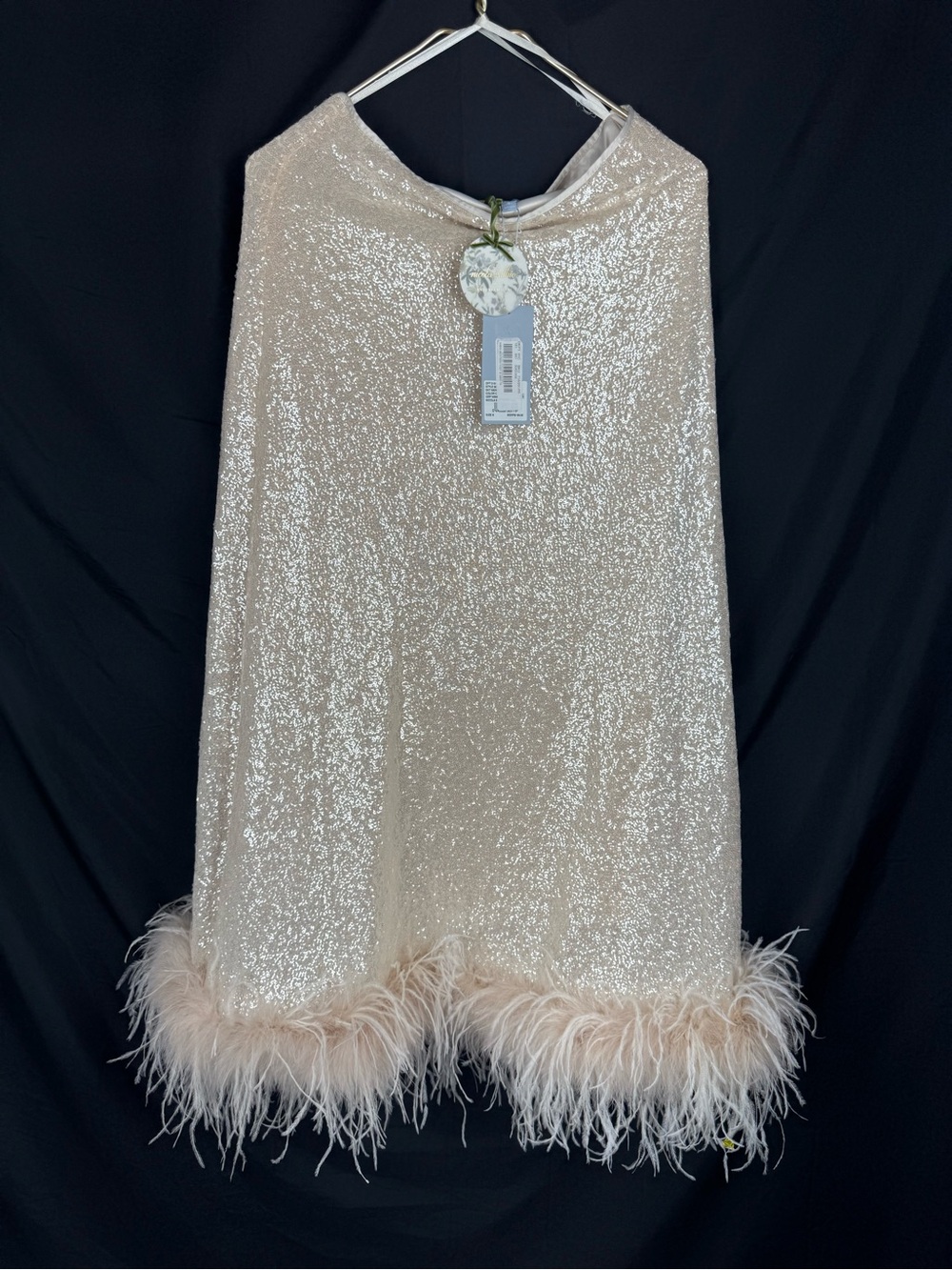 Antonio Melani Nicola Bathie Sequin Feather Trim Maxi Skirt Set Champagne - Picture 5 of 16